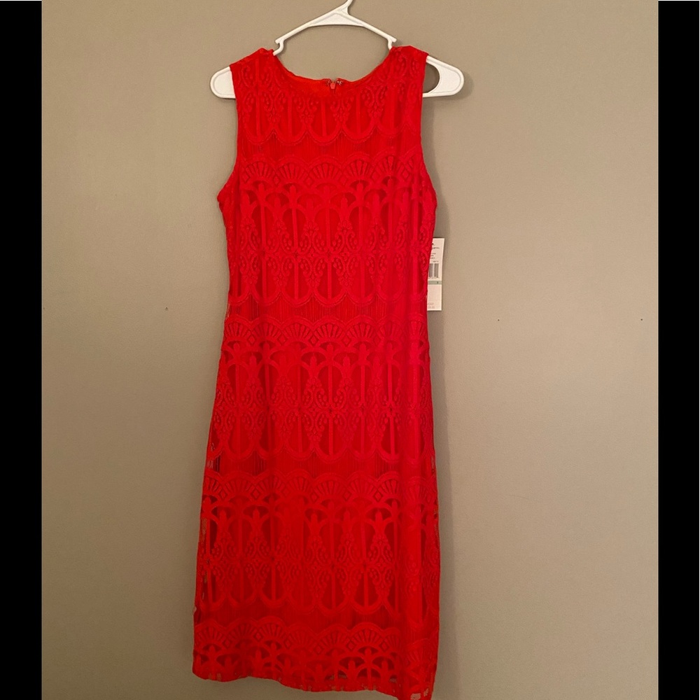NWT Sharagano red lace dress